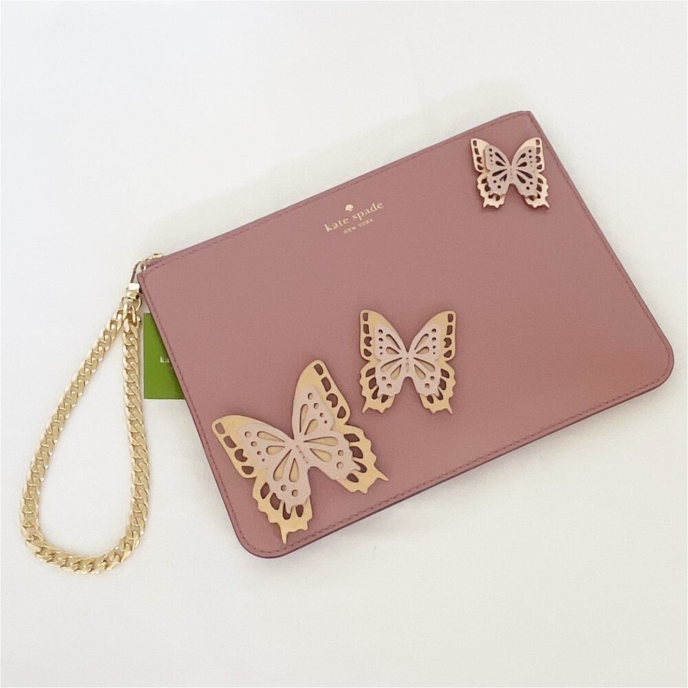 🚨🚨LOW START! KATE SPADE Gia Dusty Peony Butterflies Clutch Wristlet - Picture 4 of 9
